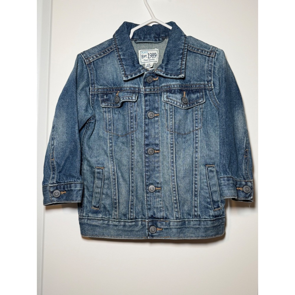 The Childrens Place Girls Denim Jacket Medium Wash Blue Snap Front 2T